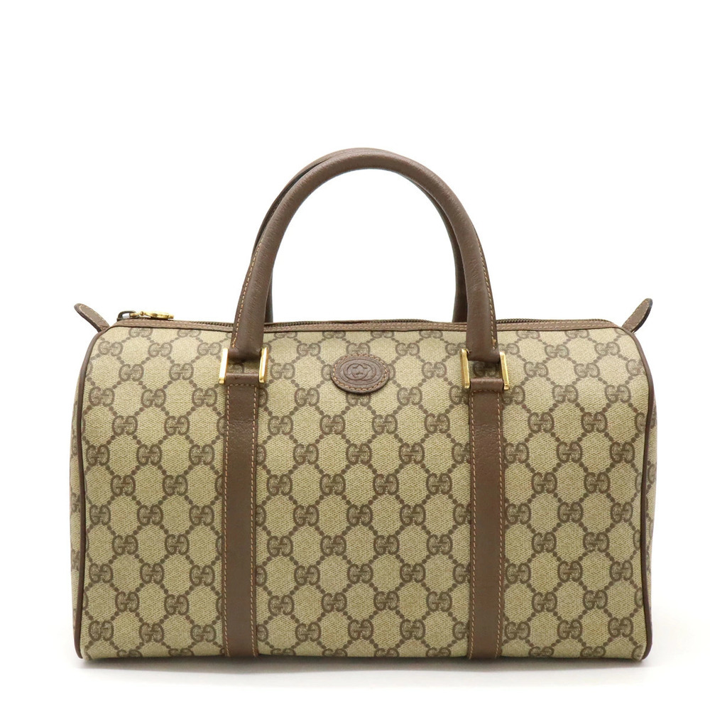 Gucci GG Plus Handbag Boston Bag Leather Beige Brown Cream Brown